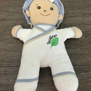 Goldberger Seedlings Blossoms Baby Boy Doll Cream Blue 11"